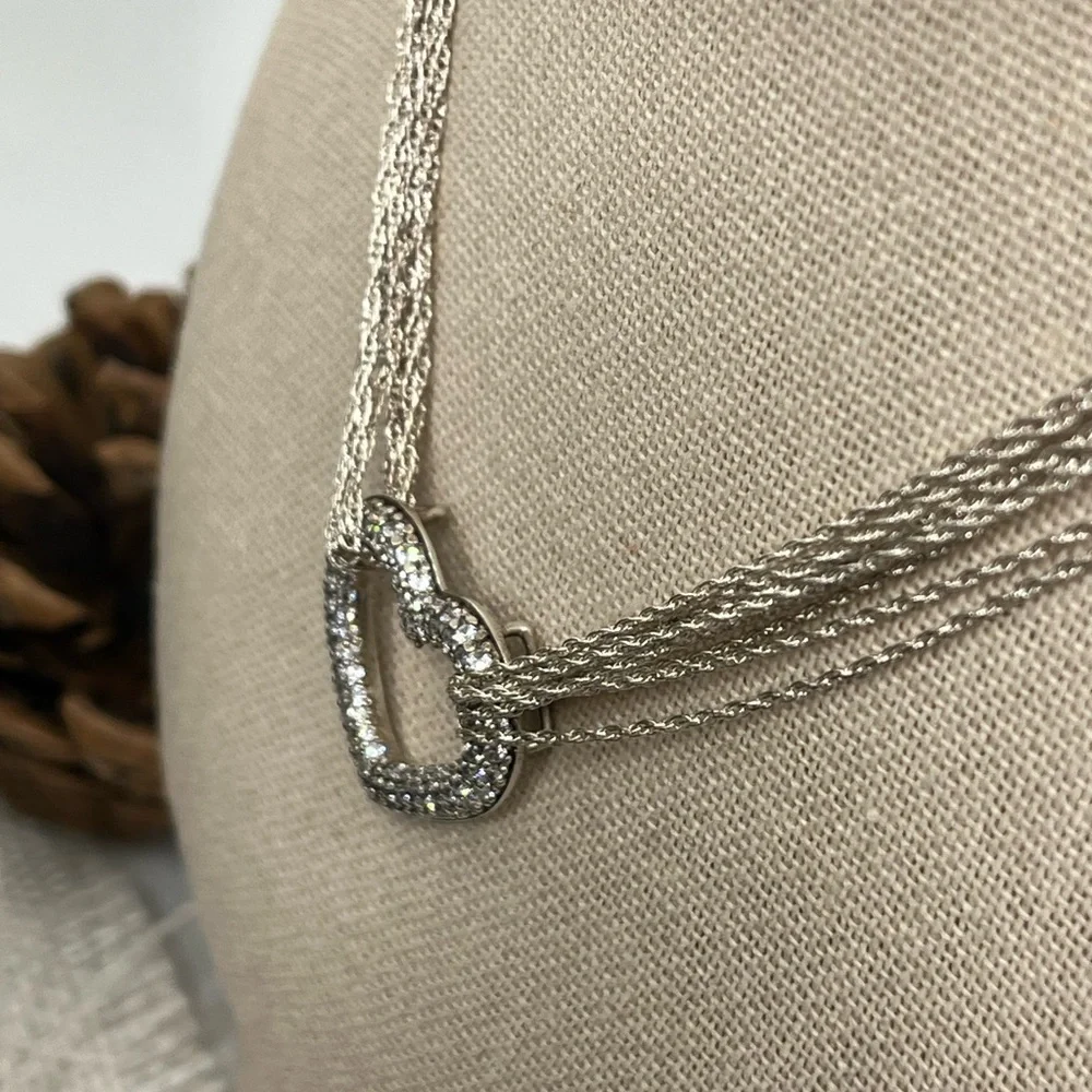 Vintage Diamonique Multi-Strand Necklace with Heart Pendant 16-18